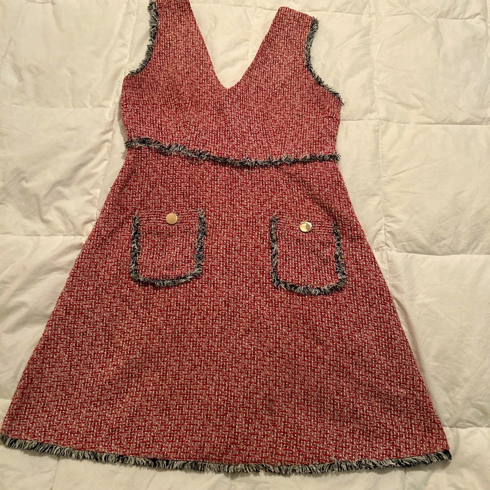Multi color retro tweed like material dress